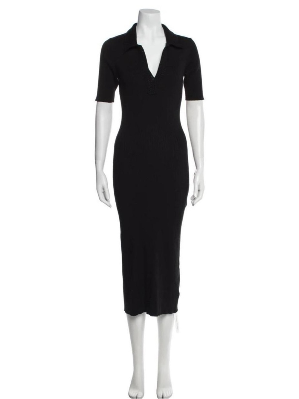 Caroline Constas Knit Dress Black Ribbed Crochet Collar Bodycon Midi Designer